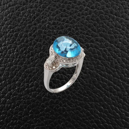 Custom Wedding Band with DiamondsOval Cabochon Aquamarine & Diamond Ring