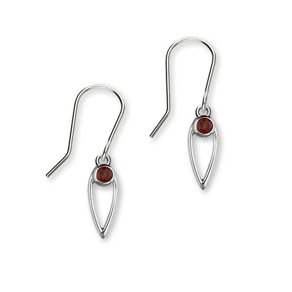 Modern Hoop Earrings-January Birthstone Silver Earrings CE351 Garnet