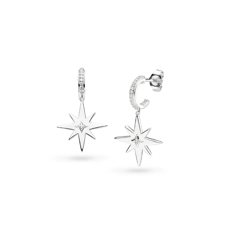 Square Earrings-Silver Celeste North Star Pave Cubic Zirconia Set Hoop Drop Earrings