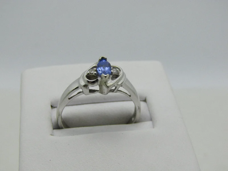 Gold Engagement Ring with Sapphire10kt Marquise Tanzanite Diamond Ring, Signed JLF, Sz 7.25, 2.48, .25ctw+