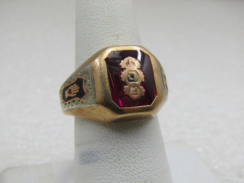 Personalized Promise Ring for CouplesVintage 10kt Odd Fellows Ruby Ring, Sz. 8. Marked 10kt, 7.95gr.