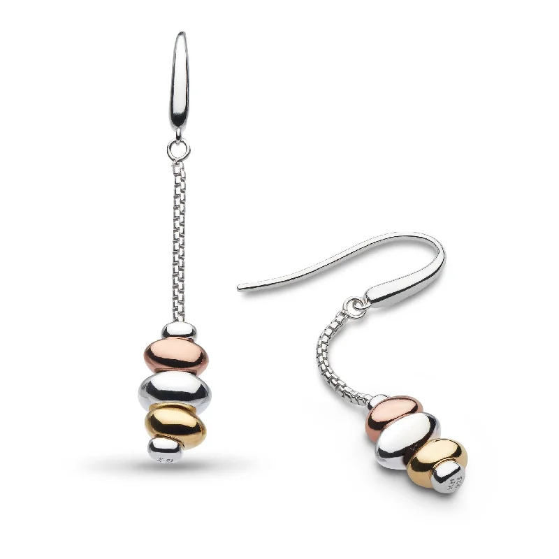 Metal Drop Earrings-Silver & Yellow and Rose Gold Plated Coast Tumble Golden Drop Earrings