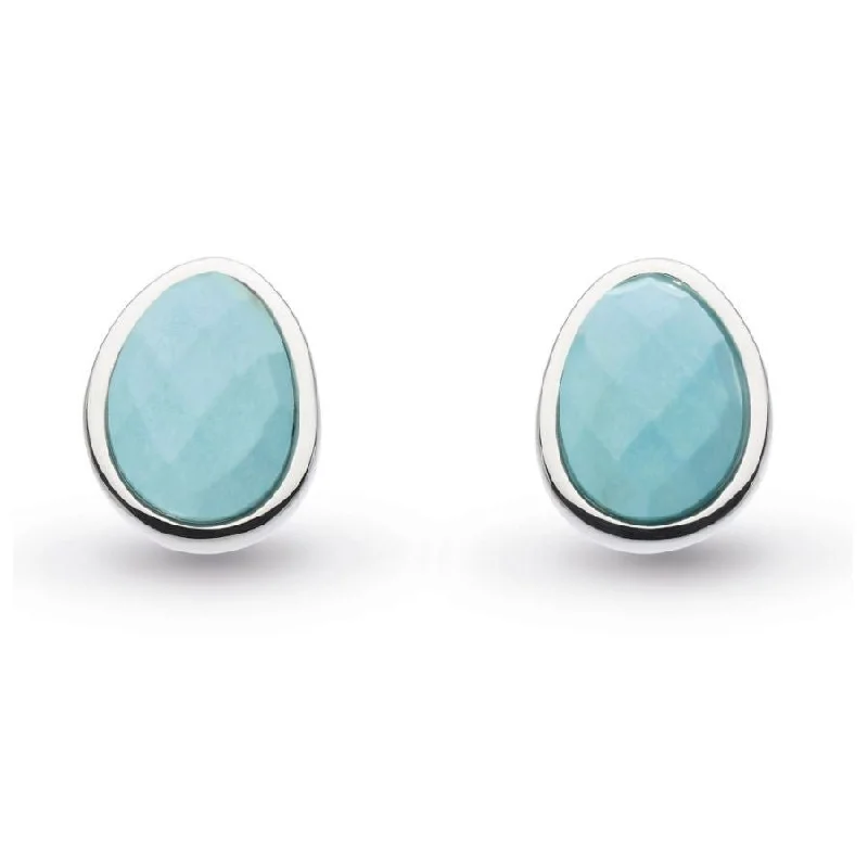 Luxury Gemstone Earrings-Silver Coast Pebble Turquoise Set Stud Earrings