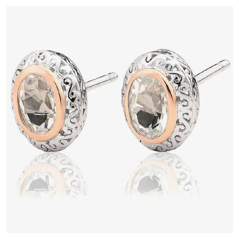 Handmade Silver Drop Earrings-Silver and 9ct Rose Gold Looking Glass Wht Top Stud Earrings