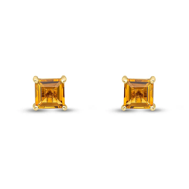 Multi-color Earrings-9ct yellow gold 5mm square Citrine stud earrings