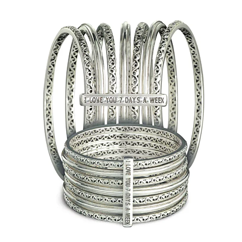 Silver Crystal Bangles-Silver I Love You 7 Days A Week Bangles