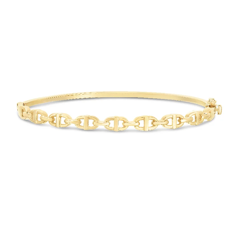 Crystal Bead Bracelets-14K Puffed Mariner Bangle