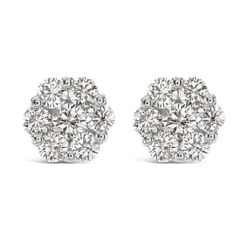 Simple Silver Drop Earrings-2.00ct Round Brilliant Cut Diamond 18ct White Gold Cluster Stud Earrings