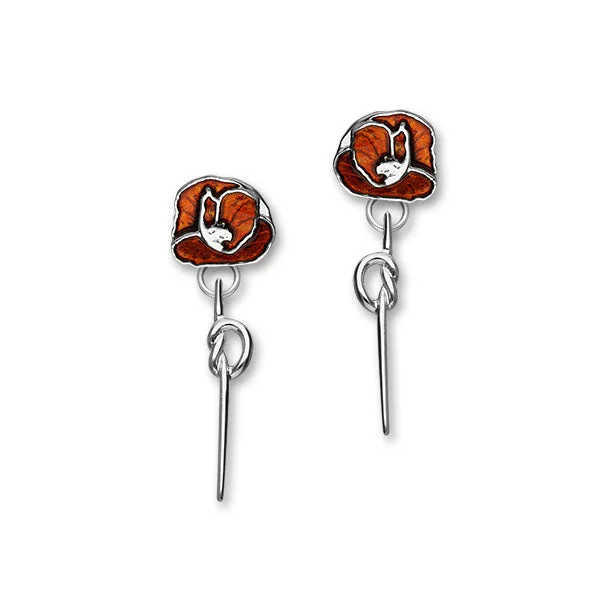 Elegant Stud Earrings-Poppy Sterling Silver & Enamel Long Drop Earrings, EE554