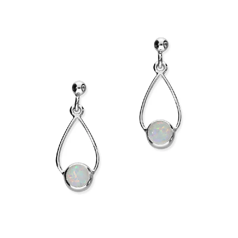 Long Pearl Earrings-Simply Stylish Sterling Silver & White Opal Drop Earrings, SE374