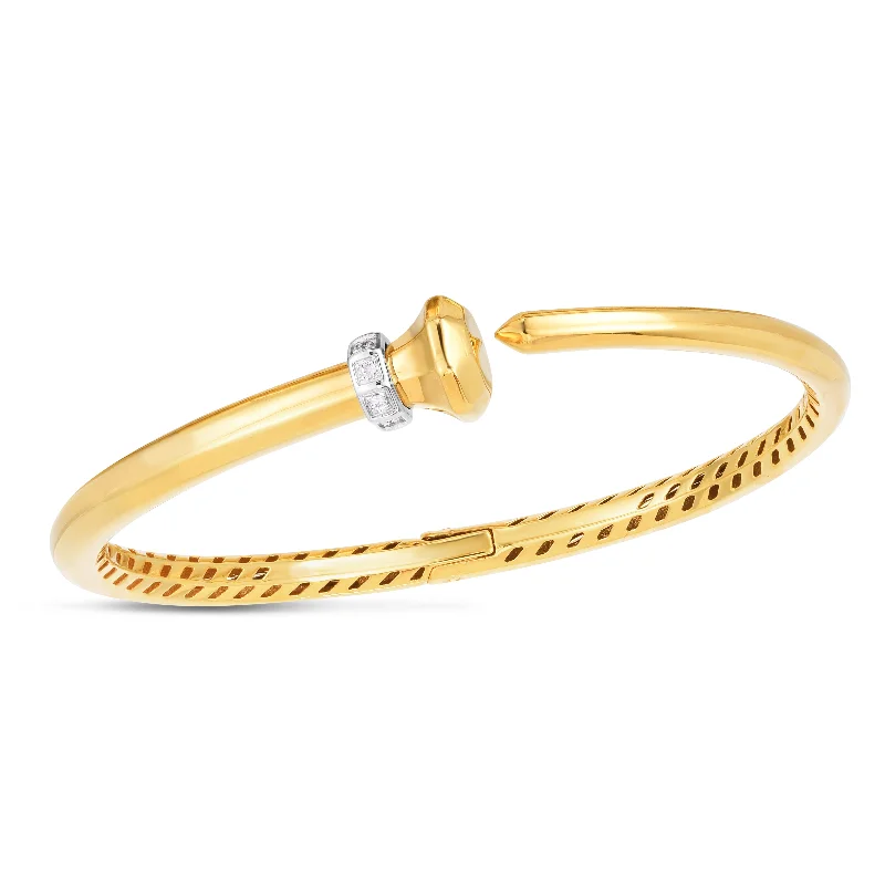 Men's Leather Bracelets-14K Gold Diamond Hardware Bangle