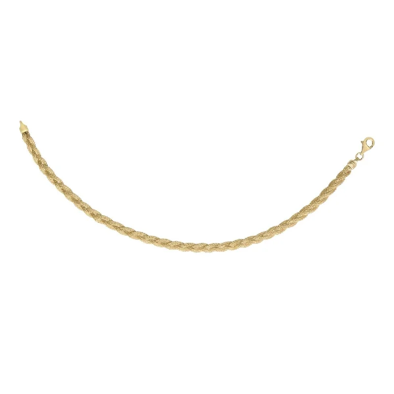 Blue Sapphire Ring-Gold Chain Necklace-14kt 18" Yellow Gold Textured Fancy Braid ed Fox Chain Necklace with Lobster Clasp N2827-18