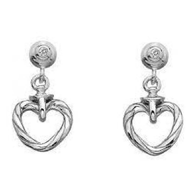 Bold Crystal Earrings-Silver Breeze Heart Drop Earrings