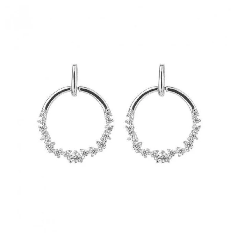 Gemstone Earrings for Weddings-Silver Cubic Zirconia Set Open Circle Drop Earrings