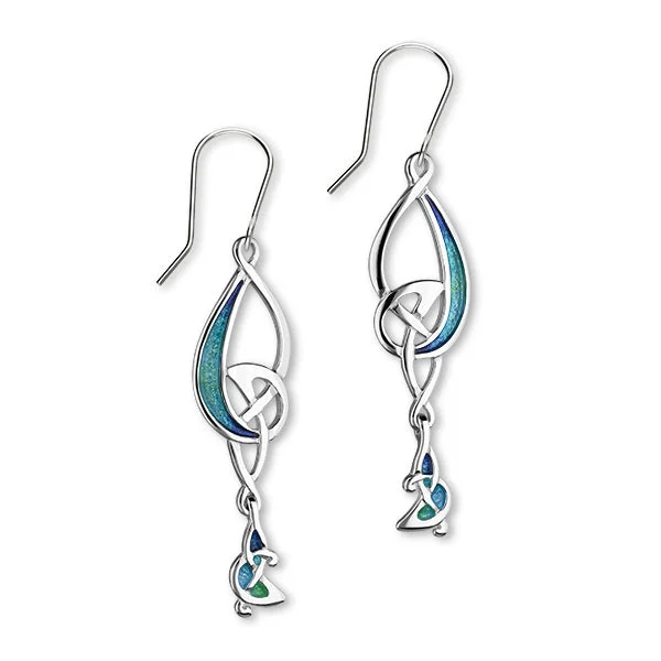 Custom Drop Earrings-Archibald Knox Sterling Silver Aquamarine Double Drop Earrings EE35