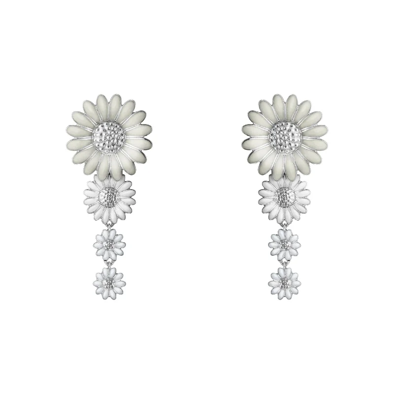 Modern Crystal Drop Earrings-Silver Daisy Medium Drop Earrings