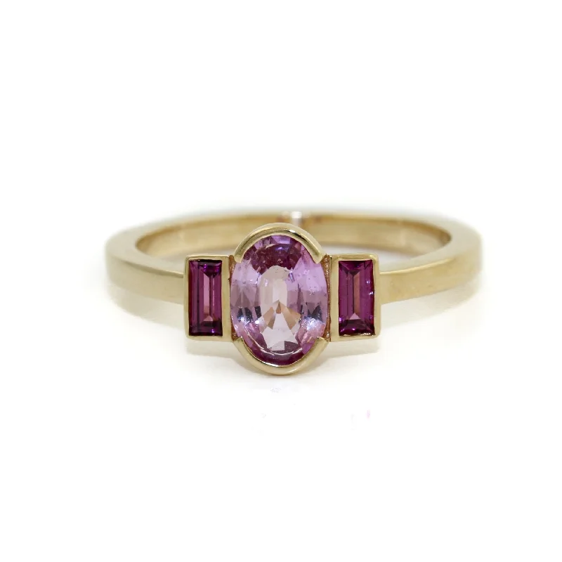 Elegant Wedding Ring for Him14k Gold x Pink Sapphire & Grape Garnet Engagement