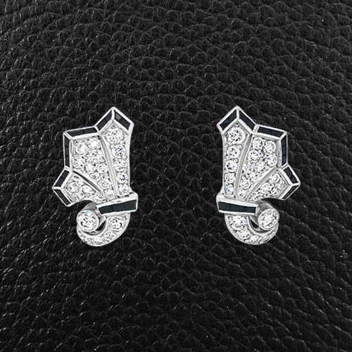 Cute Stud Earrings-Onyx & Diamond Estate Earrings