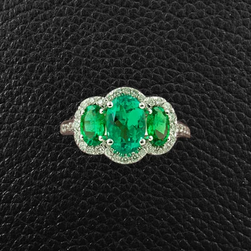 Elegant Wedding Ring with DiamondThree Oval Emerald Ring with Diamonds