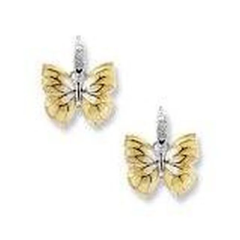 Classic Gemstone Drop Earrings-Silver & Enamel White Sapphire Set Yellow Butterfly Drop Earrings