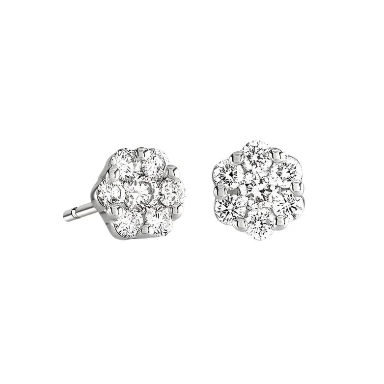 Spiral Earrings-18ct white gold 7 diamond cluster stud earrings