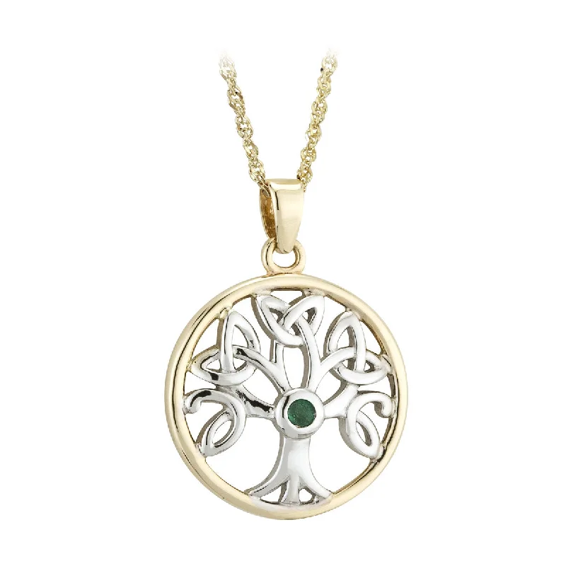 Customizable Wedding Ring with Message-Custom Pendant Necklace Set for Women-14K Gold Emerald Tree Of Life Necklace