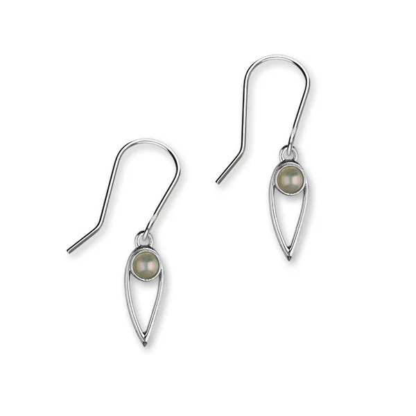 Double Hoop Drop Earrings-June Birthstone Silver Earrings SE371 Pearl