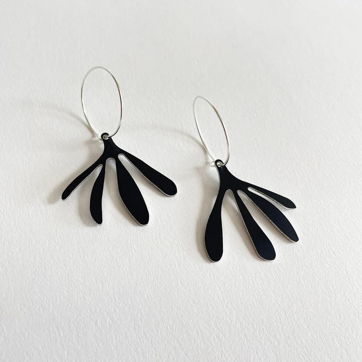 Textured Gemstone Earrings-Black Aluminium Arame Earrings by Tom Pigeon