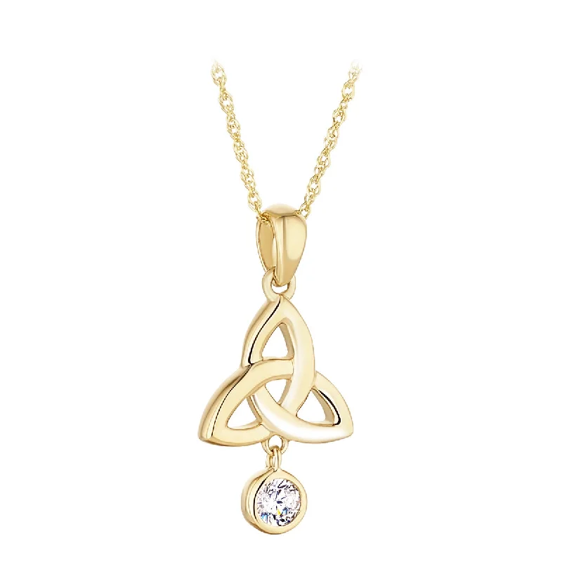 Gold Engagement Ring with Custom Message-Multi-layer Crystal Heart Necklace-10K Gold Trinity Knot Pendant