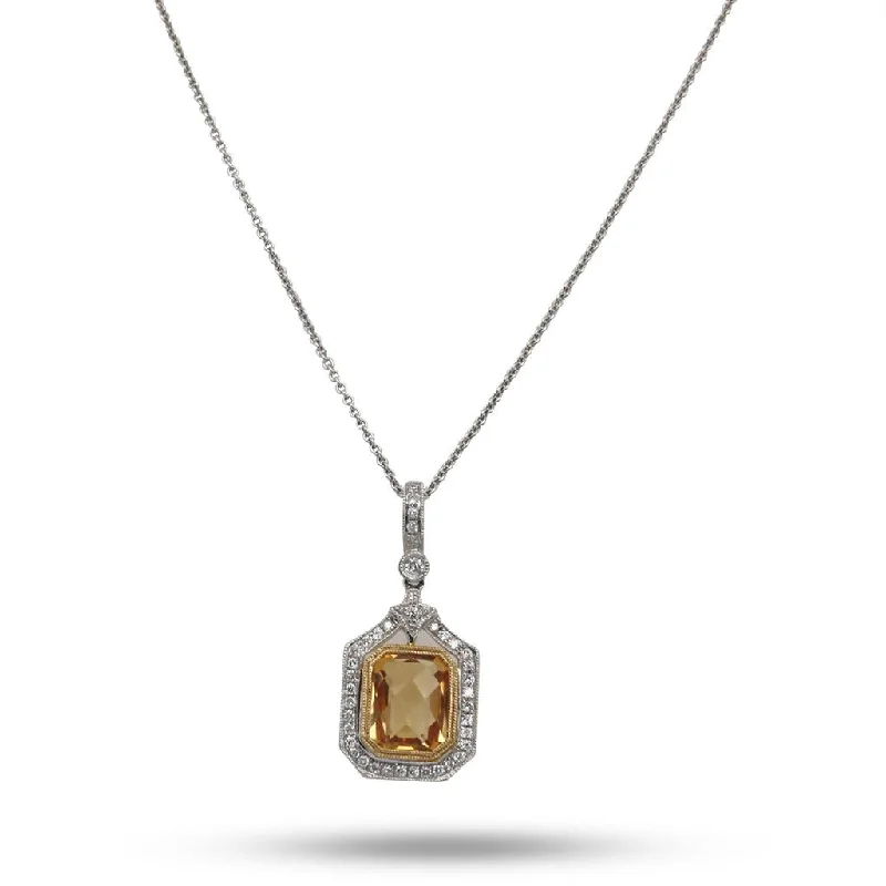 Custom Men’s Engagement Ring-Silver Pendant Necklace Set-14k White Gold Citrine & Diamond Necklace