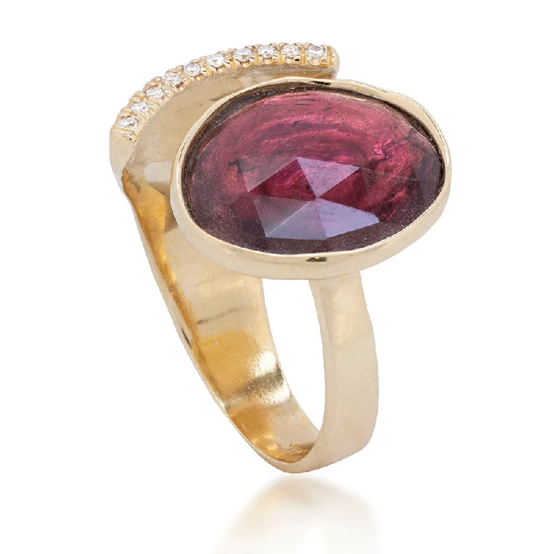 Personalized Wedding Ring with RubyAsymmetrical Rose Cut Tourmaline Ring With Diamonds Arch