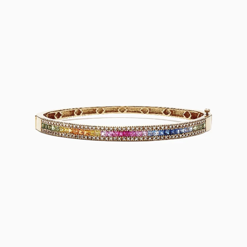 Slim Bracelets-Watercolors 14K Yellow Gold Multi Sapphire & Diamond Bangle, 3.60 TCW