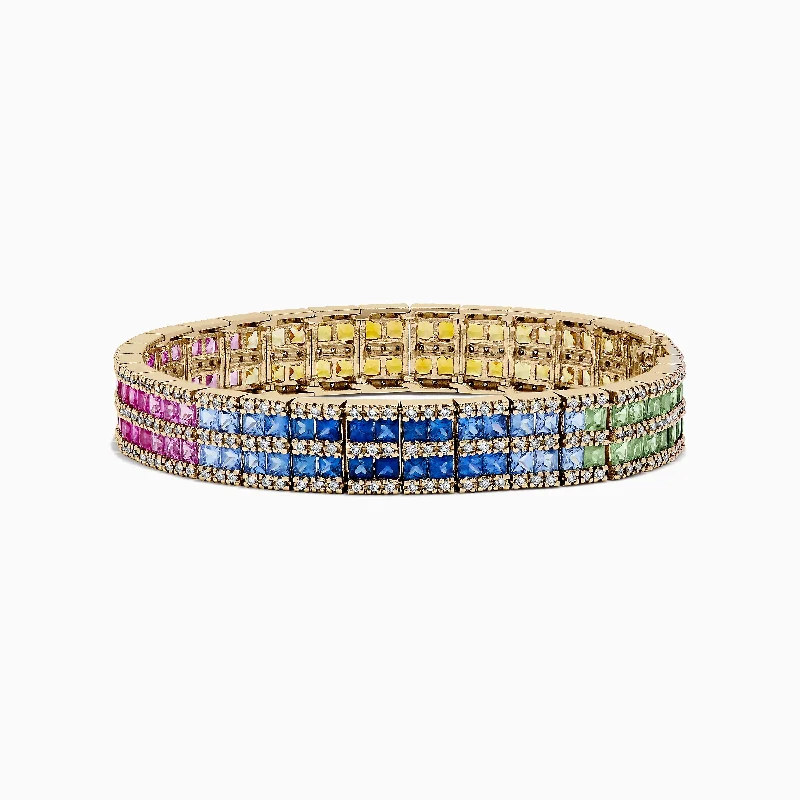 Couple Bracelets-Watercolors 14K Yellow Gold Multi Sapphire and Diamond Bracelet