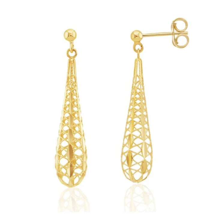 Double Drop Gold Earrings-9ct Yellow Gold Openwork Torpedo Drop Earrings 47mm