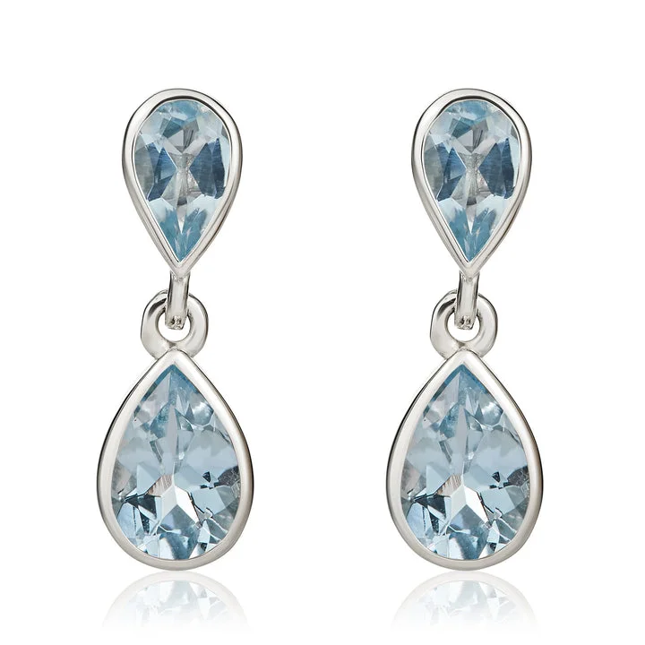 Simple Crystal Drop Earrings-9ct white gold 2-pear shaped Aquamrine drop earrings