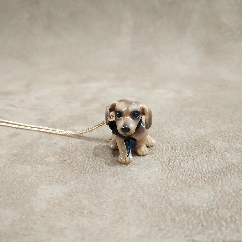 Custom Gold Wedding Set-Custom Chain Necklace-Brown Dachshund Puppy Necklace And Mary