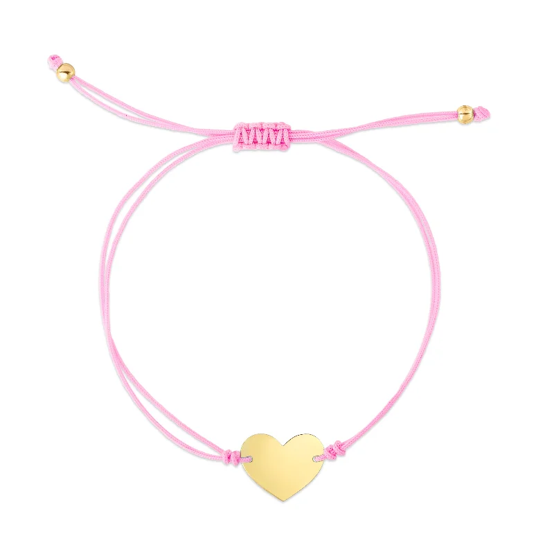 Cuff Bracelets-14K Pink Cord Heart Adjustable Bracelet