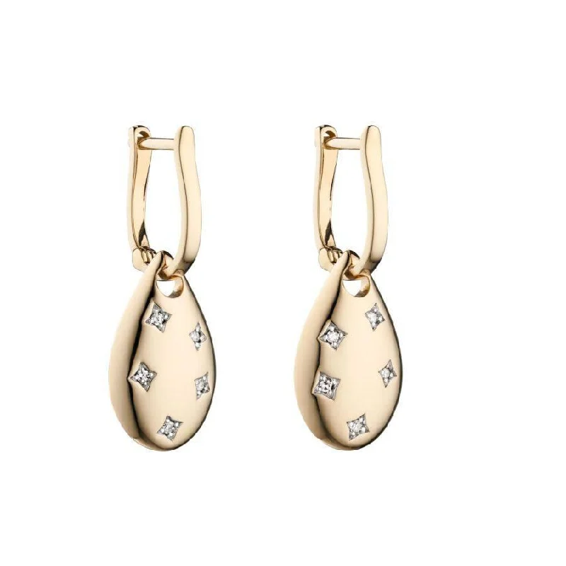 Multi-stone Crystal Earrings-9ct Yellow Gold Diamond Set Teardrop Shaped Drop Earrings