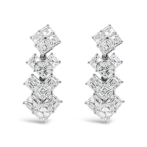 Designer Earrings-Square Diamond Dangle Estate Earrings