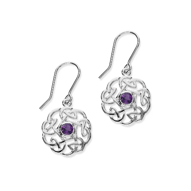 Stone Earrings-Celtic Silver Earrings CE16 Amethyst