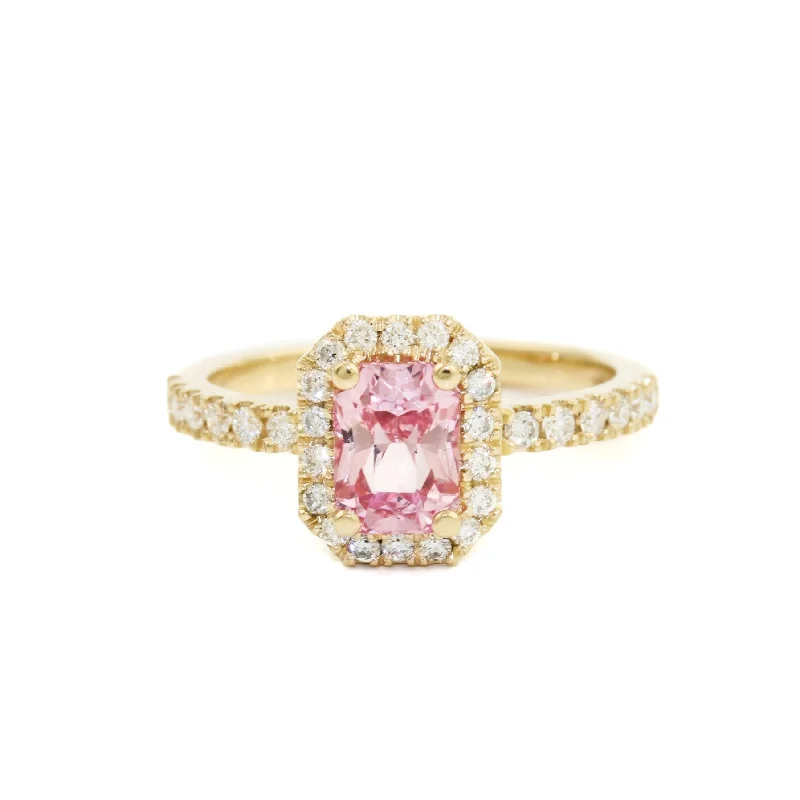 Personalized Birthstone Promise Ring14k Gold Pink Sapphire + Pavé Diamond Engagement Ring