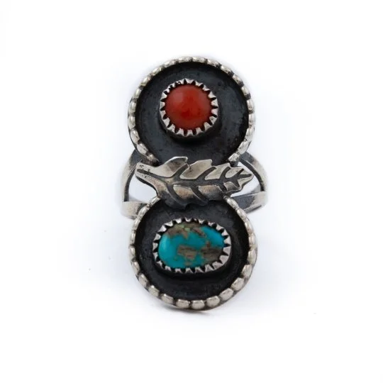 Custom Wedding Band for AnniversaryEarthy Turquoise x Red Coral Navajo Ring