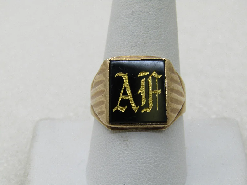 Simple Custom Engagement Ring with DiamondVintage 10kt Men's Onyx Monogrammed Ring, AF, Sz. 10.5, 1950's-1960's