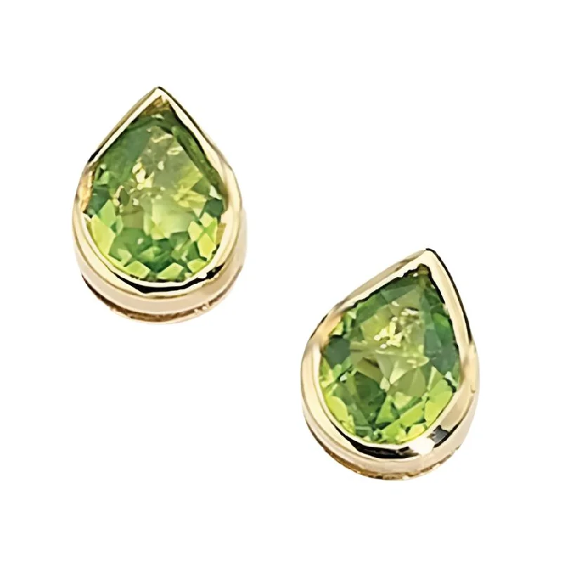 Blue Drop Earrings-9ct Yellow Gold Rubover Set Pear Cut Peridot Stud Earrings