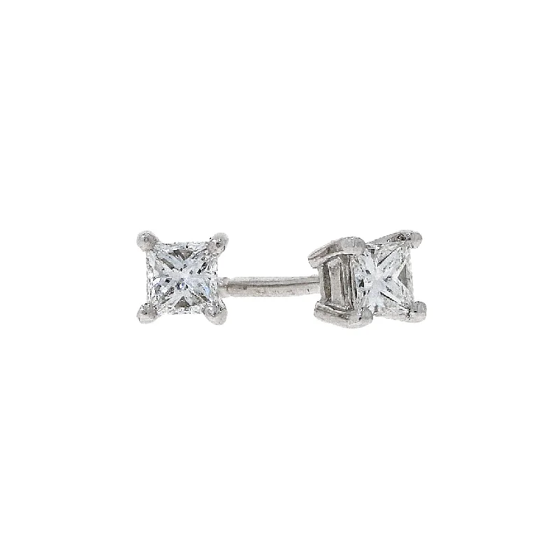 Modern Pearl Stud Earrings-18ct white gold princess cut diamond stud earrings