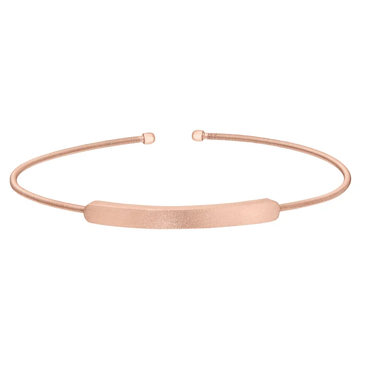 Charms For Bracelets-Rose Gold Finish Sterling Silver Cable Cuff Bracelet with Name Plate