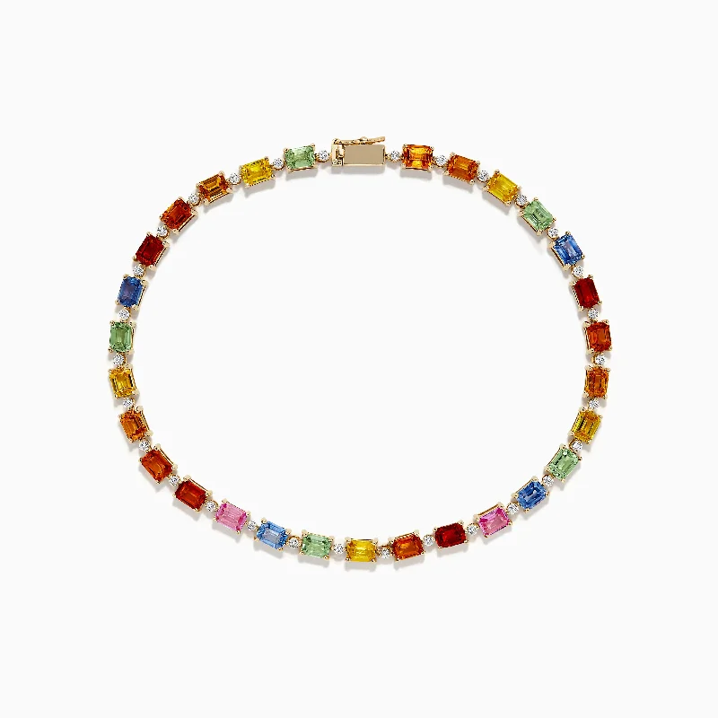 Plain Silver Bracelets-Watercolors 14K Yellow Multi Sapphire and Diamond Tennis Bracelet