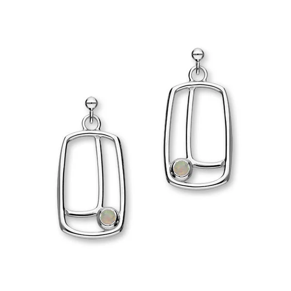 Multi-layered Drop Earrings-Aurora Sterling Silver & White Opal Square Loop Drop Earrings, SE213