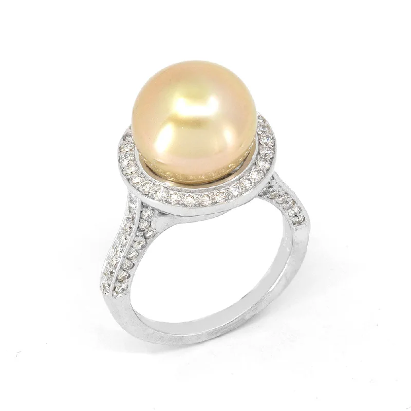 Personalized Engagement Ring for WomenGolden South-Sea Halo Pearl Ring