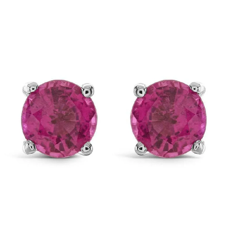 Handmade Drop Earrings-18ct White Gold Round Cut Rubellite Stud Earrings